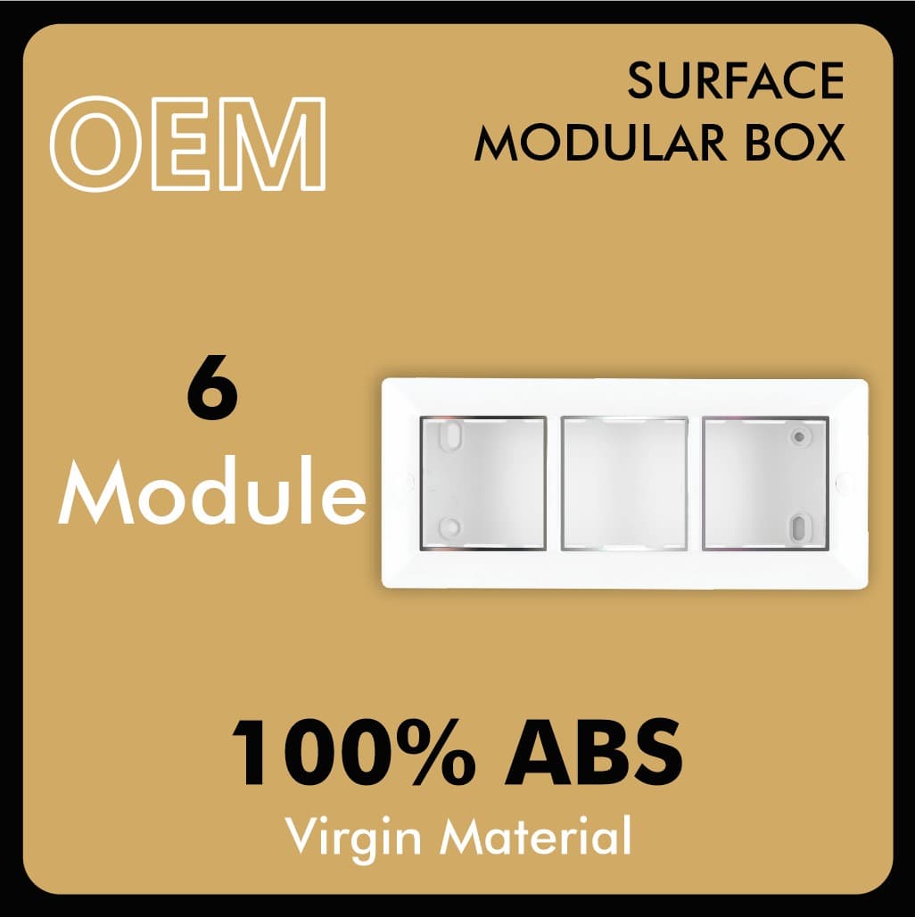 6 module surface gang box with silverline