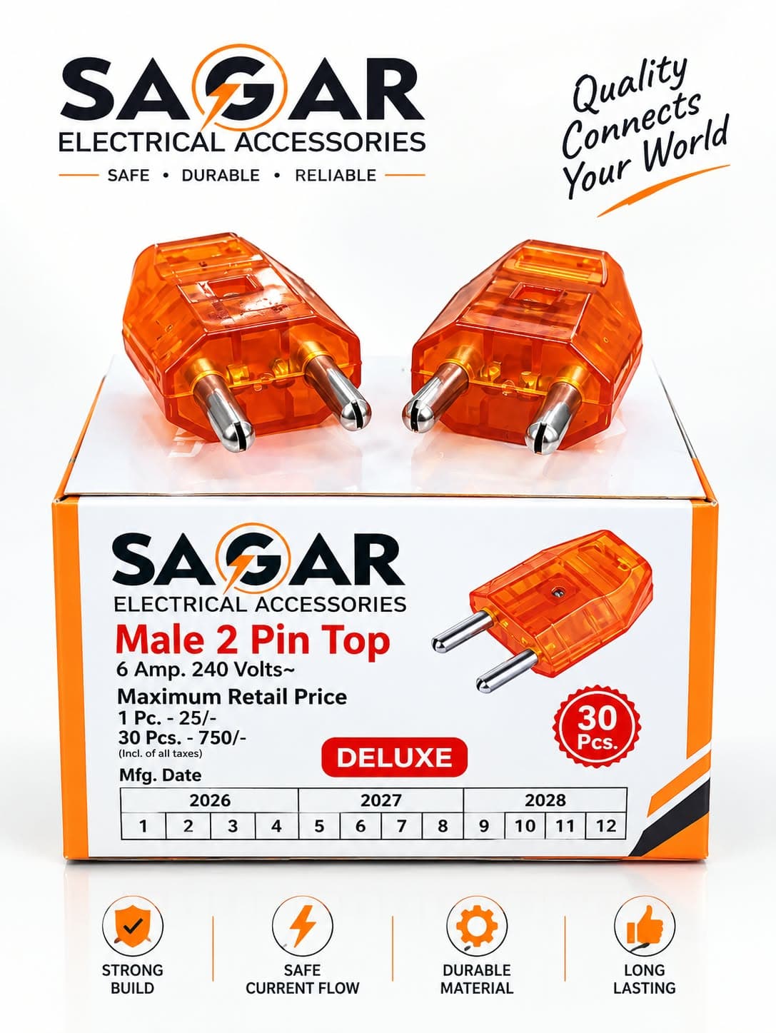 MALE 2 PIN TOP DELUXE ORANGE