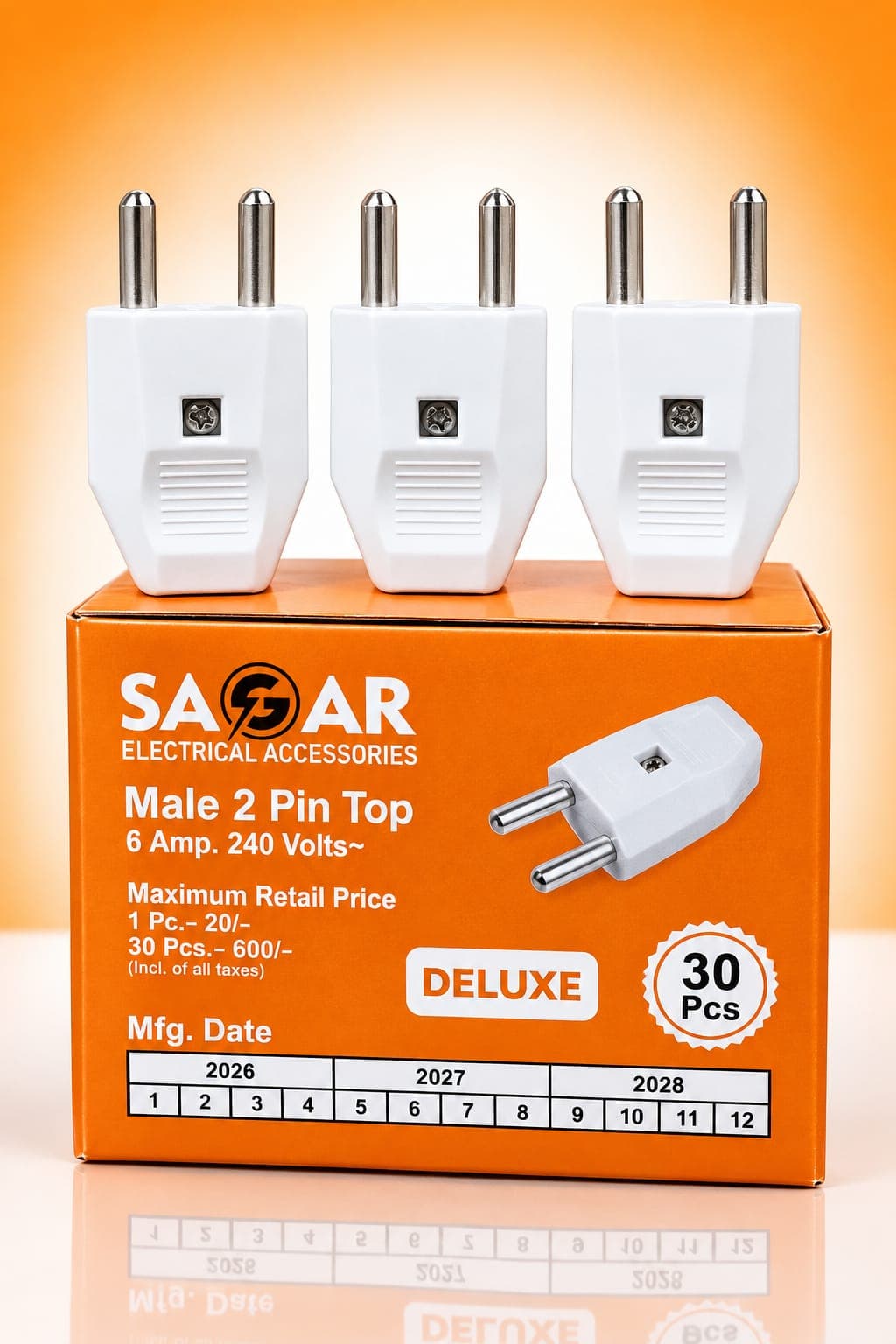 MALE 2 PIN TOP DELUXE WHITE